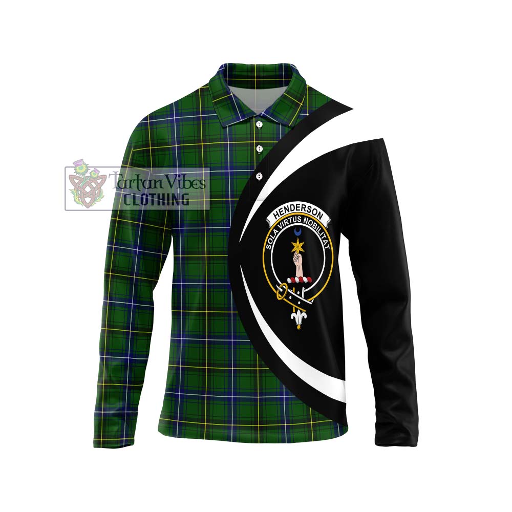 Henderson Tartan Long Sleeve Polo Shirt with Family Crest Circle Style Unisex - Tartan Vibes Clothing