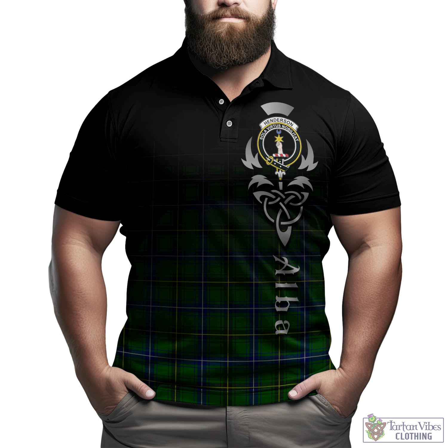 Tartan Vibes Clothing Henderson Modern Tartan Polo Shirt Featuring Alba Gu Brath Family Crest Celtic Inspired