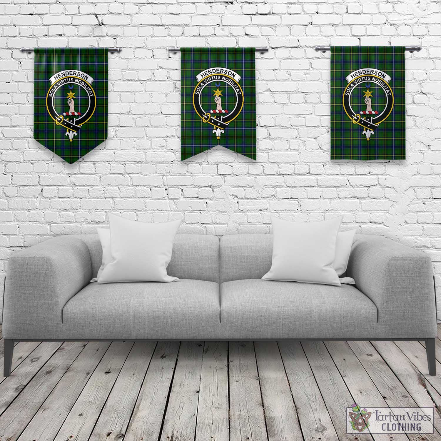 Tartan Vibes Clothing Henderson Modern Tartan Gonfalon, Tartan Banner with Family Crest