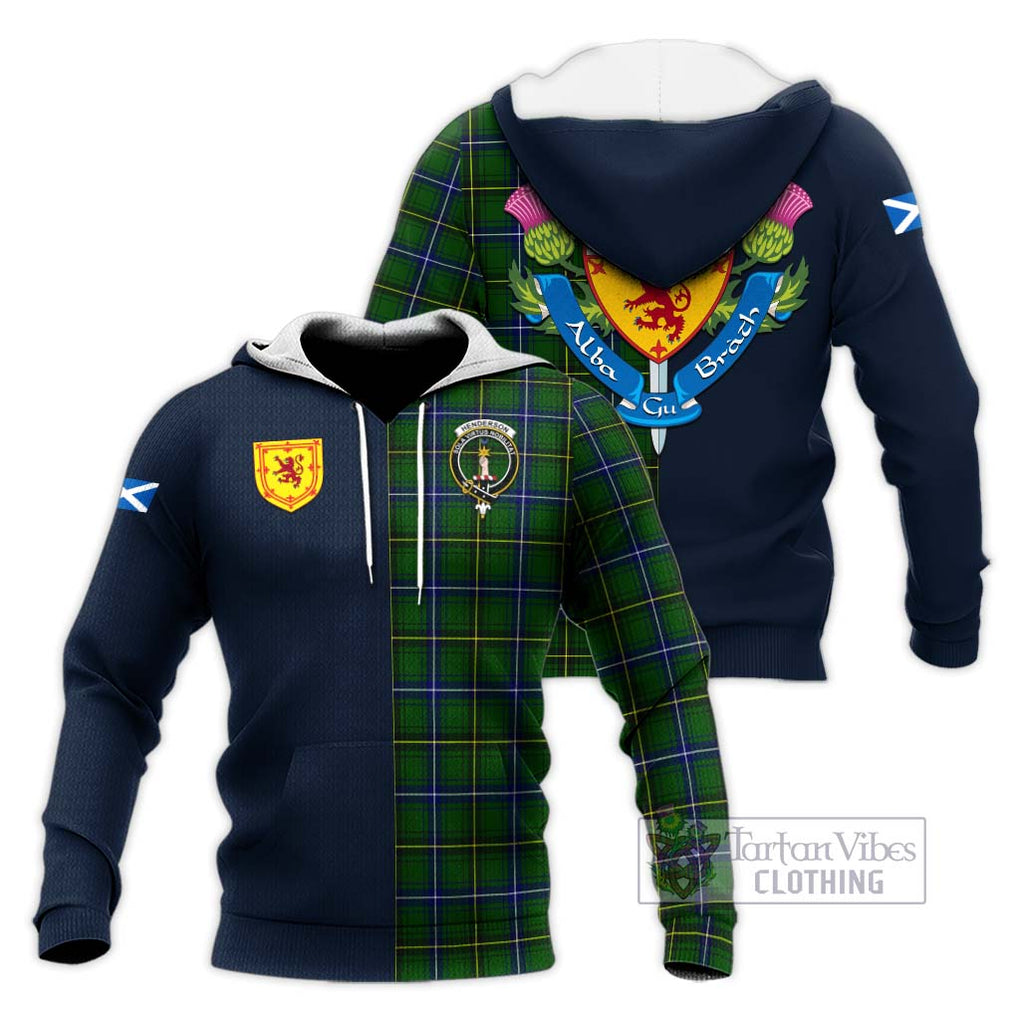 Tartan Vibes Clothing Henderson Modern Tartan Knitted Hoodie with Scottish Lion Royal Arm Half Style