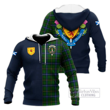 Henderson Tartan Knitted Hoodie Alba with Scottish Lion Royal Arm Half Style