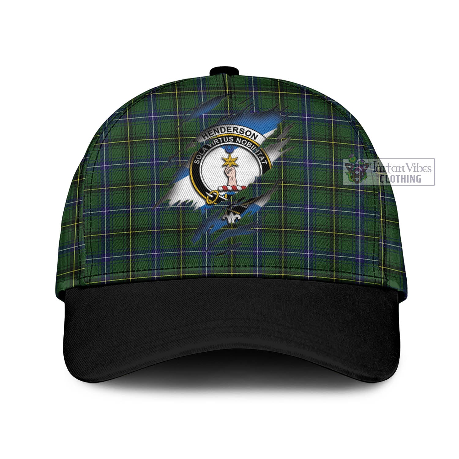 Tartan Vibes Clothing Henderson Modern Tartan Classic Cap with Family Crest In Me Style