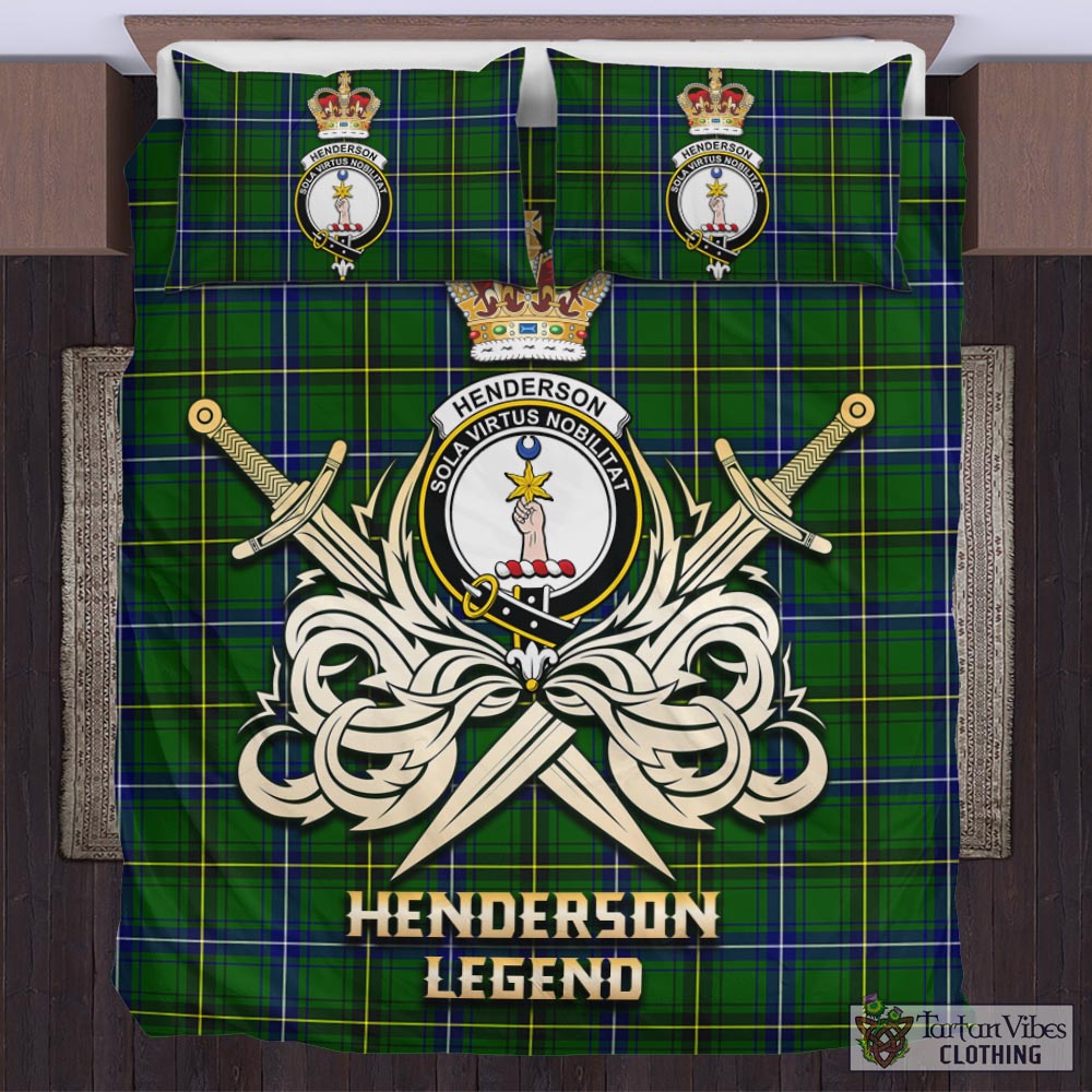 Tartan Vibes Clothing Henderson Modern Tartan Bedding Set with Clan Crest and the Golden Sword of Courageous Legacy