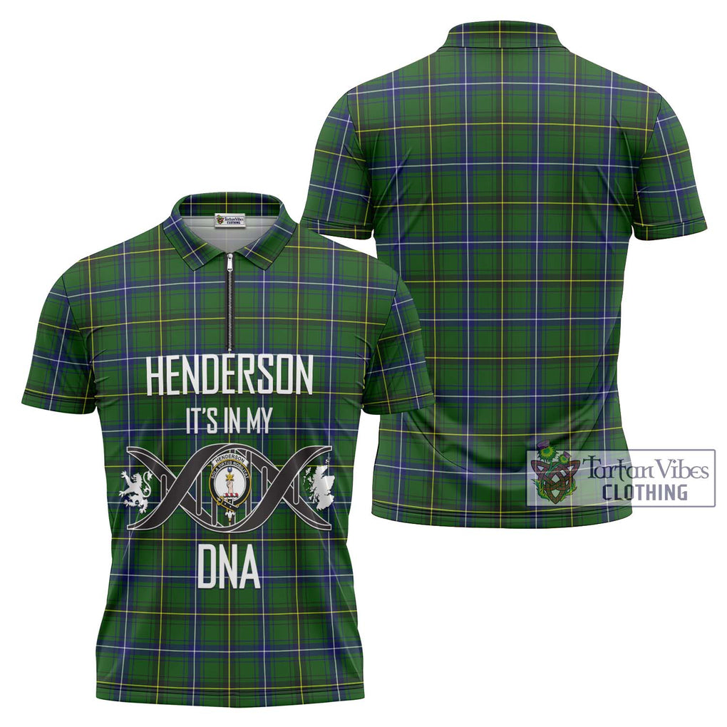 Henderson Tartan Zipper Polo Shirt with Family Crest DNA In Me Style Unisex - Tartanvibesclothing Shop