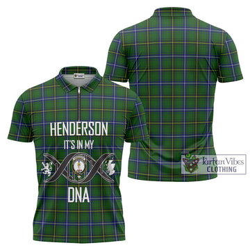 Henderson Tartan Zipper Polo Shirt with Family Crest DNA In Me Style