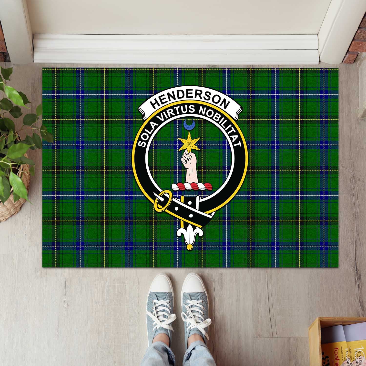 Henderson Modern Tartan Door Mat with Family Crest - Tartanvibesclothing