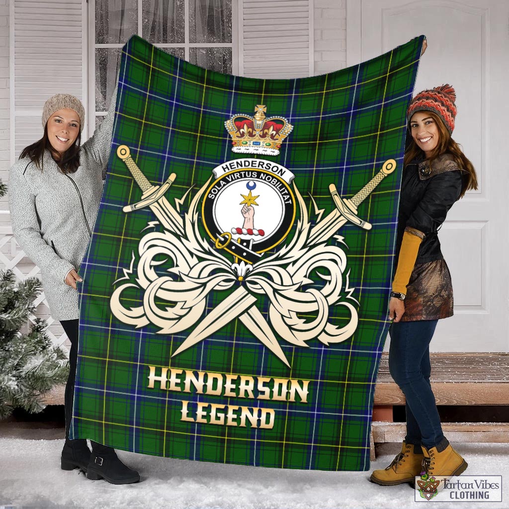 Tartan Vibes Clothing Henderson Modern Tartan Blanket with Clan Crest and the Golden Sword of Courageous Legacy