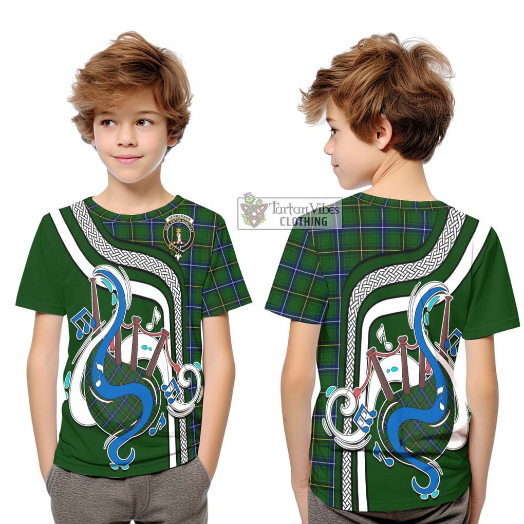 Tartan Vibes Clothing Henderson Modern Tartan Kid T-Shirt with Epic Bagpipe Style