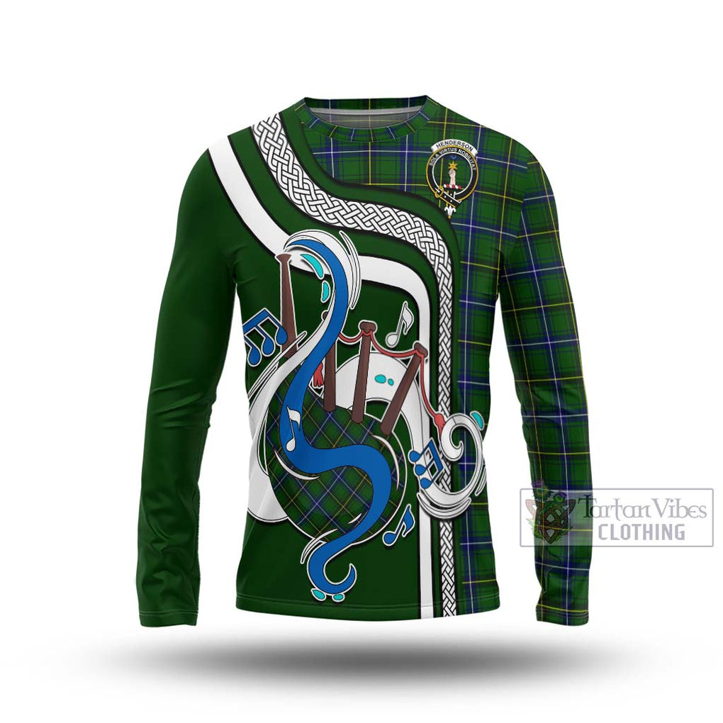 Tartan Vibes Clothing Henderson Modern Tartan Long Sleeve T-Shirt with Epic Bagpipe Style