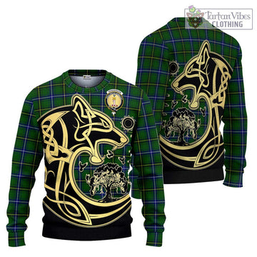 Henderson Tartan Ugly Sweater with Family Crest Celtic Wolf Style