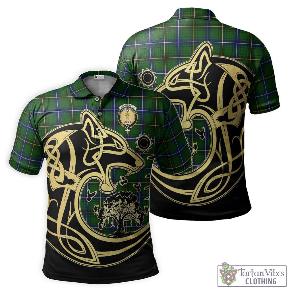 Henderson Tartan Polo Shirt with Family Crest Celtic Wolf Style Kid - Tartanvibesclothing Shop