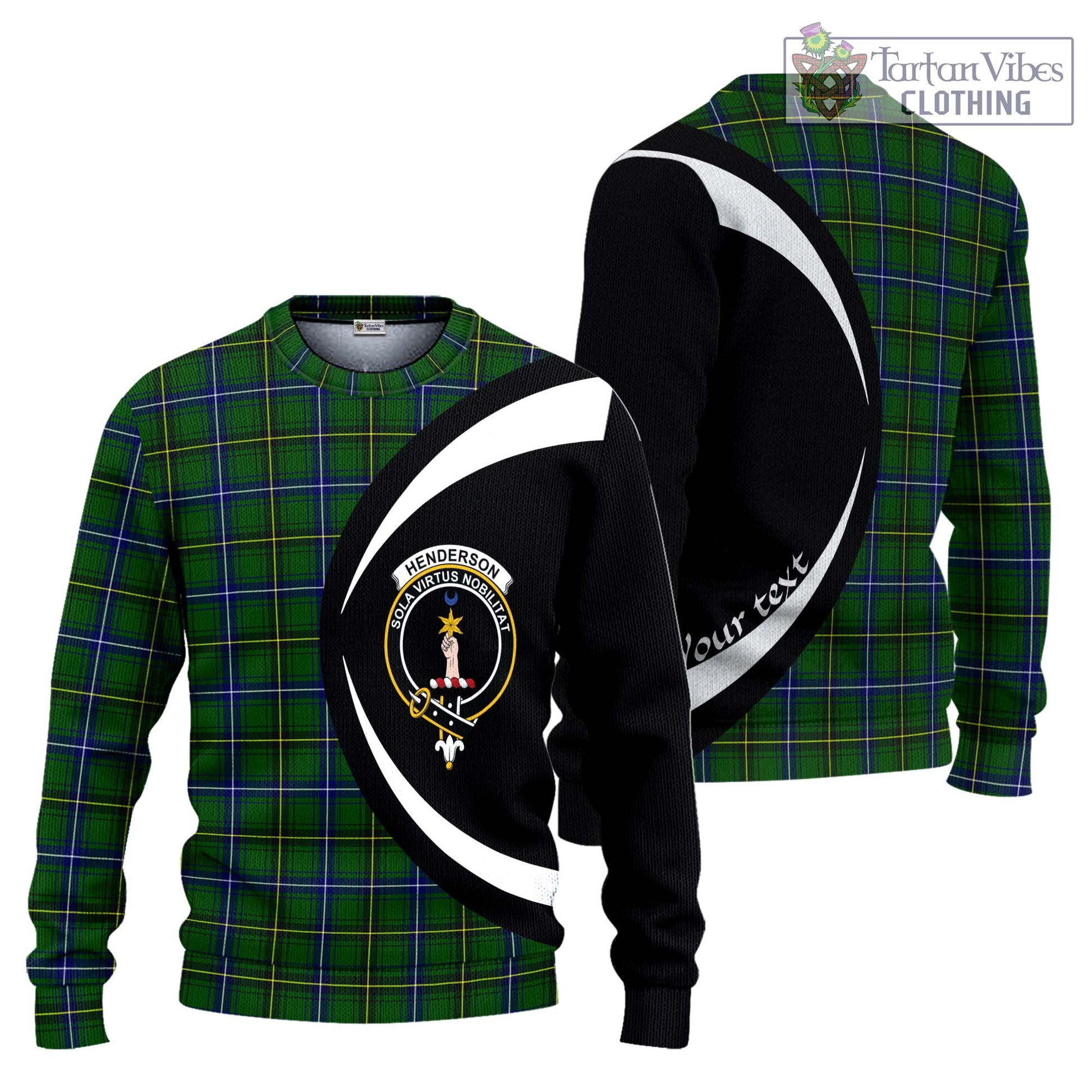 Henderson Tartan Ugly Sweater with Family Crest Circle Style Unisex - Tartan Vibes Clothing