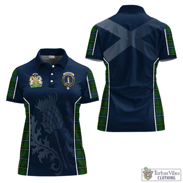 Henderson Tartan Women's Polo Shirt with Family Crest and Scottish Thistle Vibes Sport Style