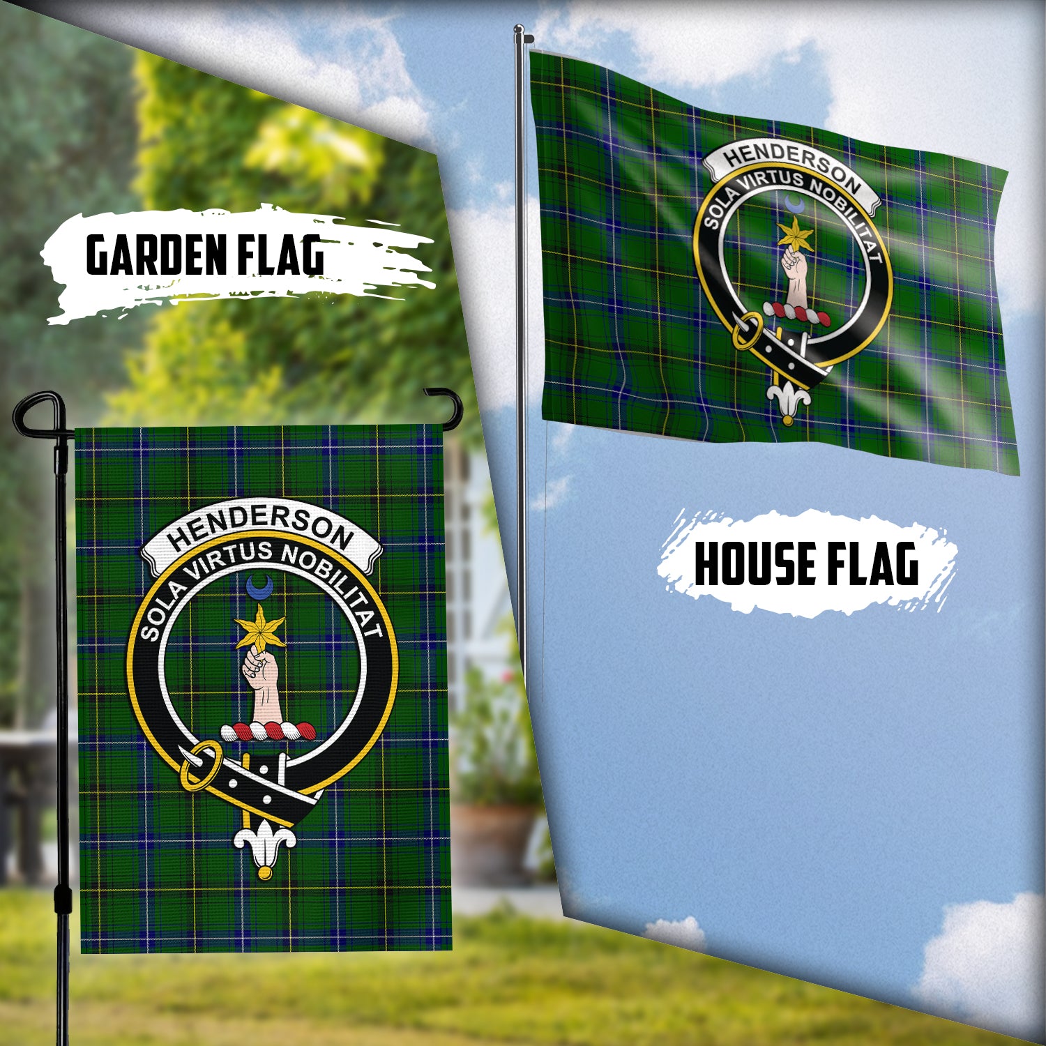 Henderson Tartan Flag with Family Crest Garden Flag (Vertical) - Tartan Vibes Clothing