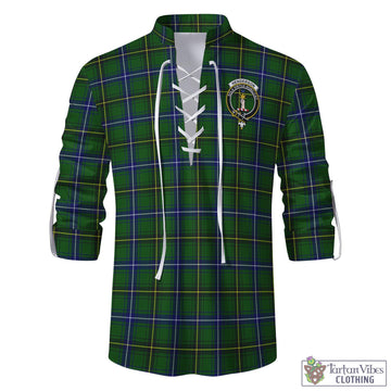 Henderson Tartan Men's Scottish Traditional Jacobite Ghillie Kilt Shirt with Family Crest