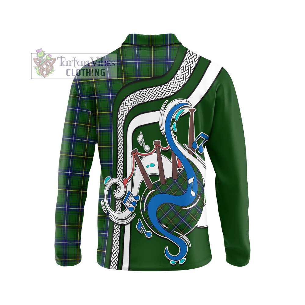 Tartan Vibes Clothing Henderson Modern Tartan Long Sleeve Polo Shirt with Epic Bagpipe Style