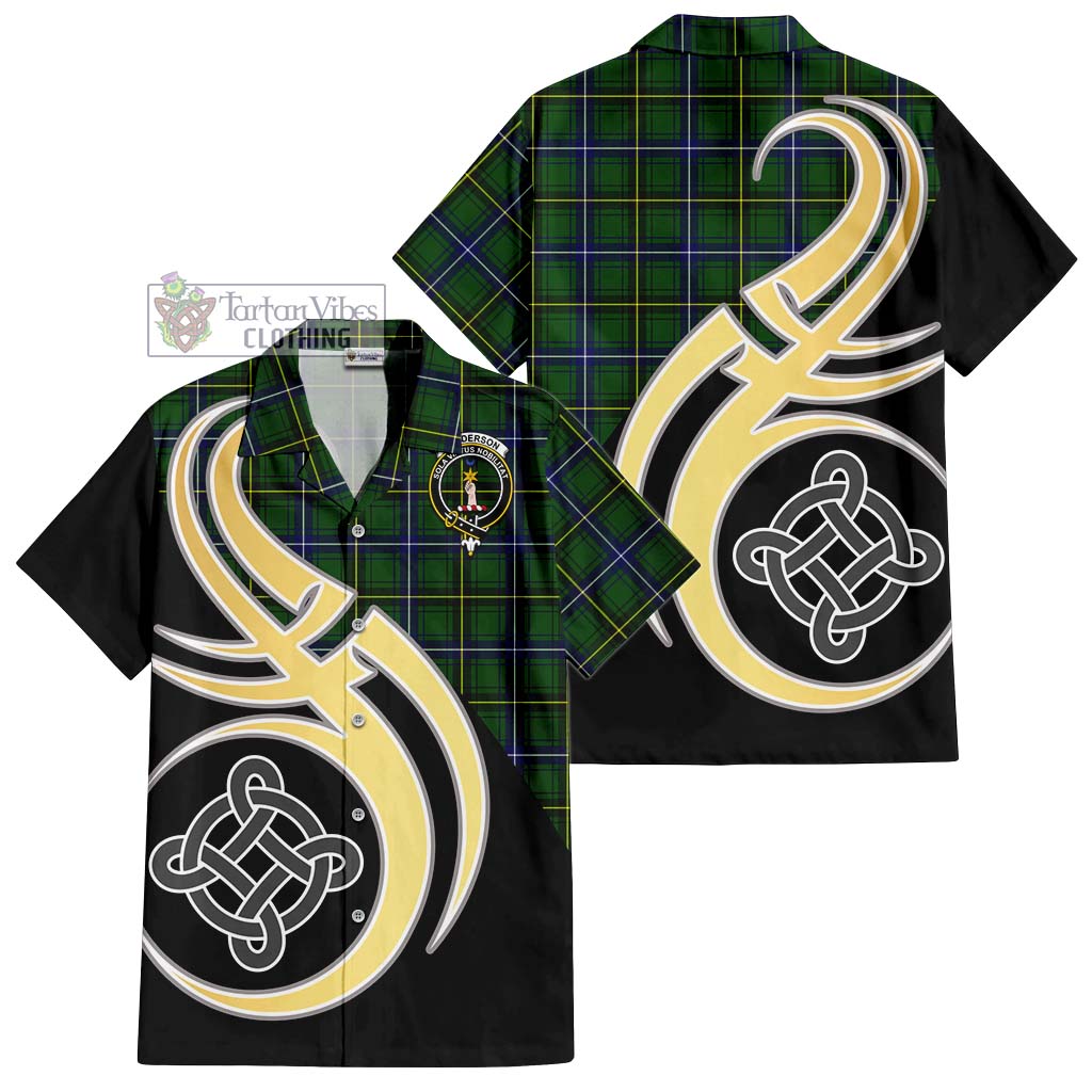 Henderson Tartan Short Sleeve Button Shirt with Family Crest and Celtic Symbol Style - Tartan Vibes Clothing