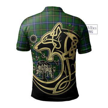 Henderson Tartan Polo Shirt with Family Crest Celtic Wolf Style