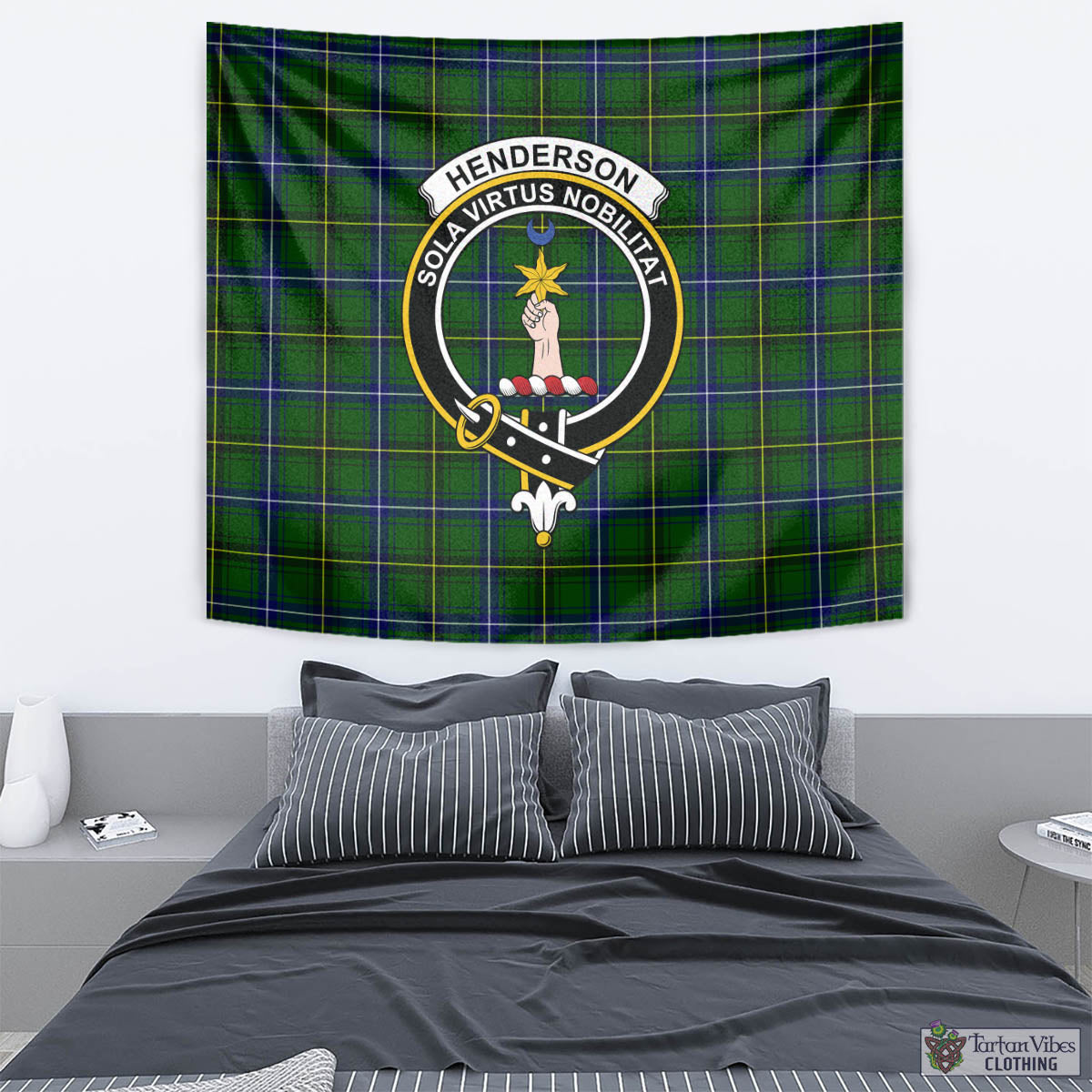 Tartan Vibes Clothing Henderson Modern Tartan Tapestry Wall Hanging and Home Decor for Room with Family Crest