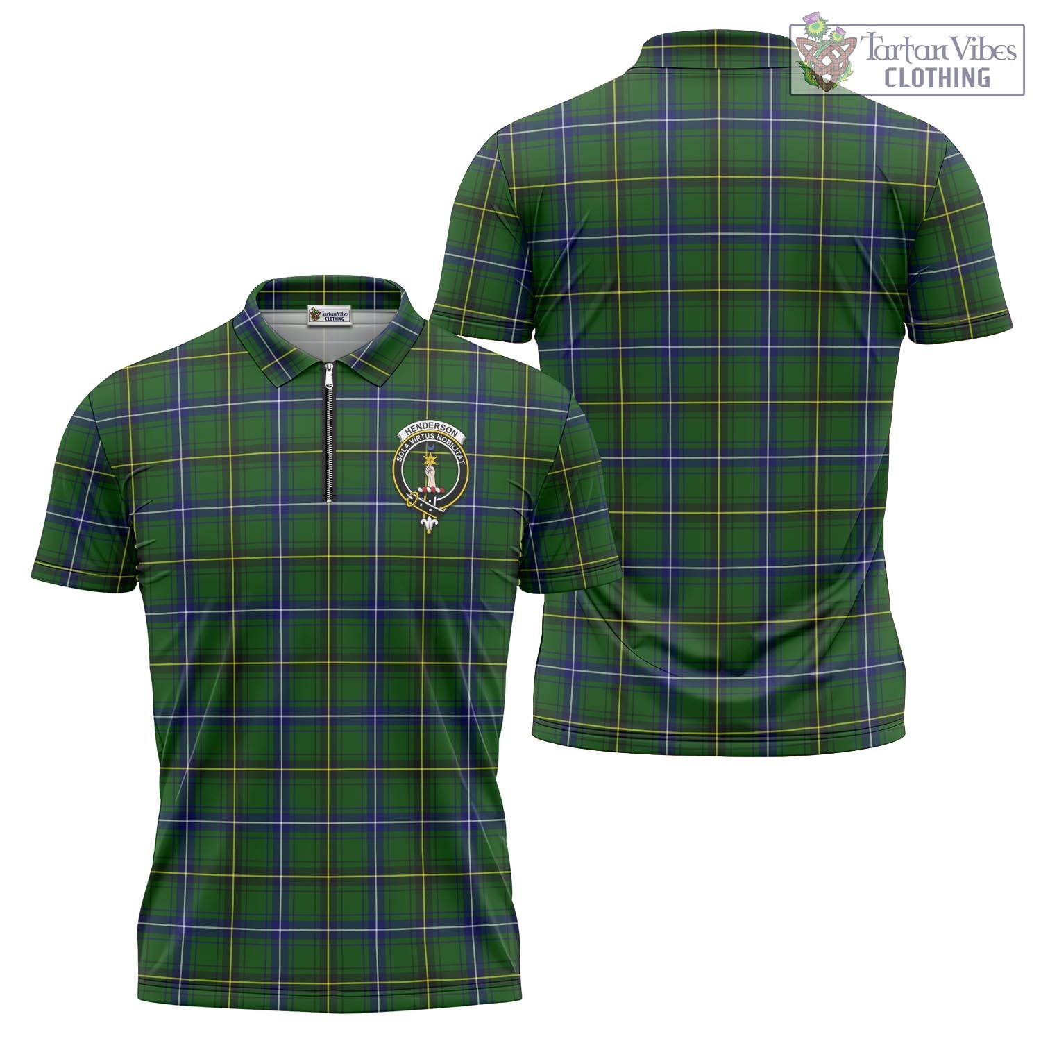 Tartan Vibes Clothing Henderson Modern Tartan Zipper Polo Shirt with Family Crest