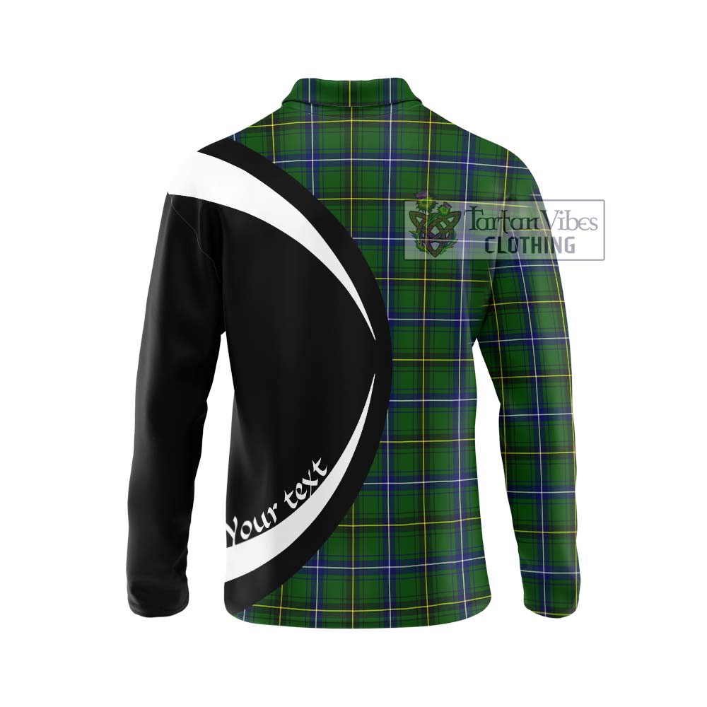 Henderson Tartan Long Sleeve Polo Shirt with Family Crest Circle Style - Tartan Vibes Clothing