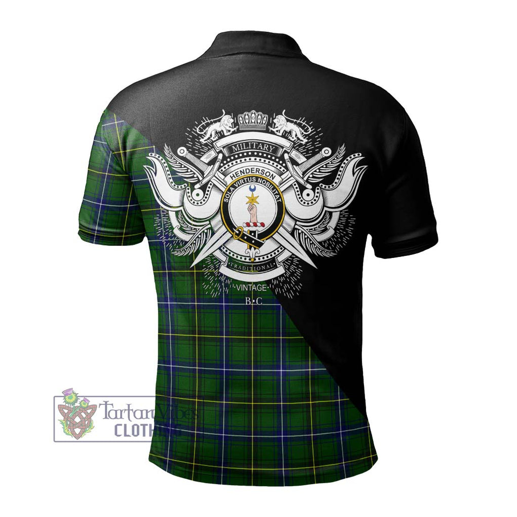 Henderson Tartan Polo Shirt with Family Crest and Military Logo Style - Tartanvibesclothing Shop