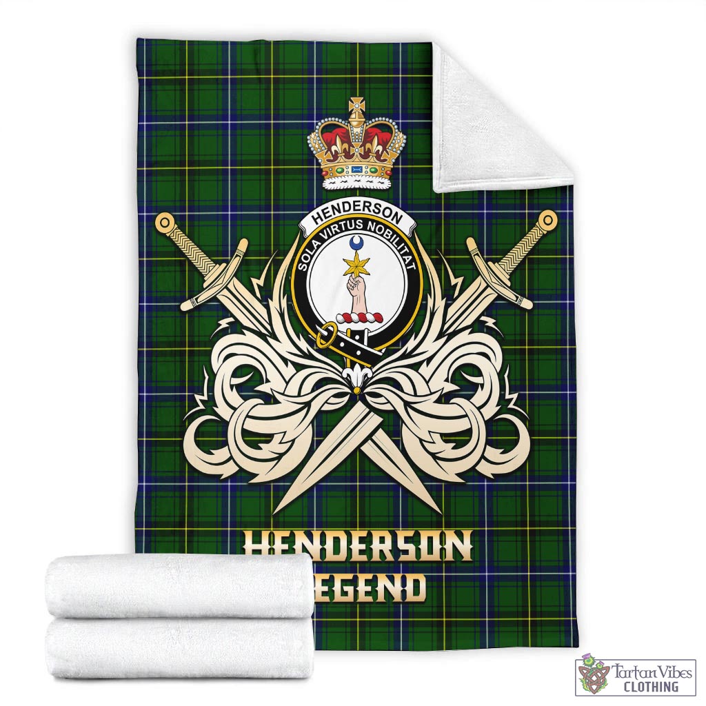 Tartan Vibes Clothing Henderson Modern Tartan Blanket with Clan Crest and the Golden Sword of Courageous Legacy