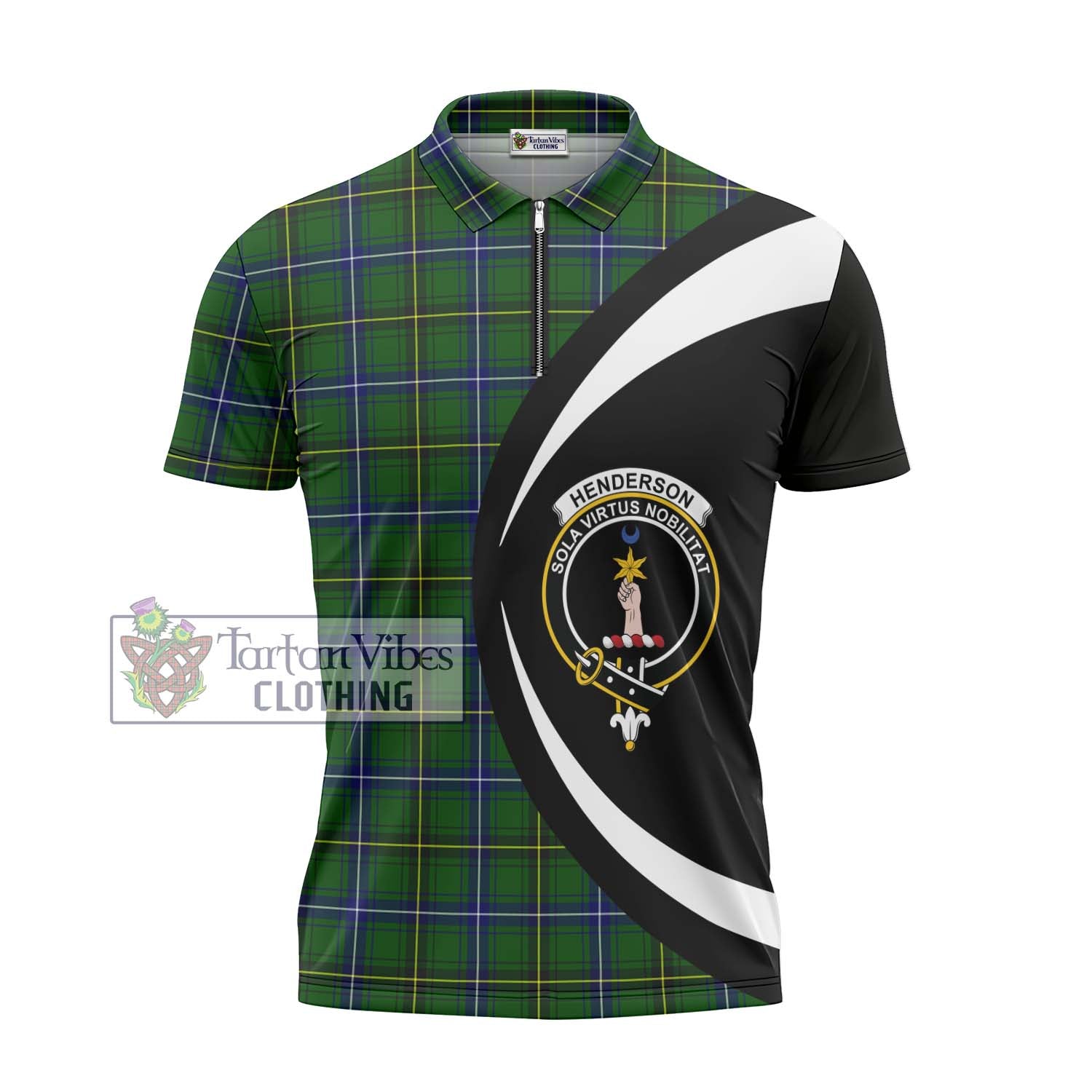 Tartan Vibes Clothing Henderson Modern Tartan Zipper Polo Shirt with Family Crest Circle Style