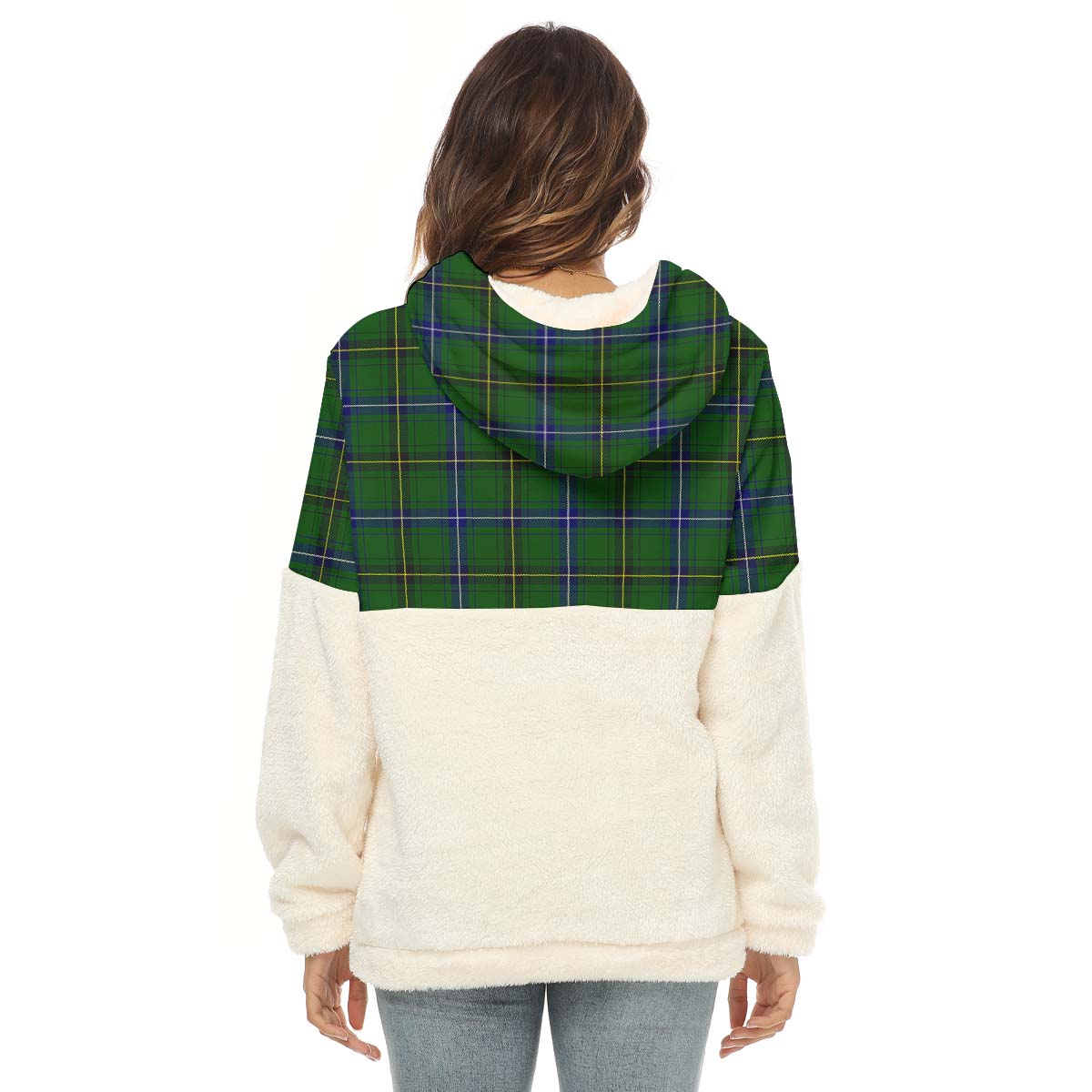 Henderson Tartan Women's Borg Fleece Hoodie With Half Zip with Family Crest - Tartan Vibes Clothing