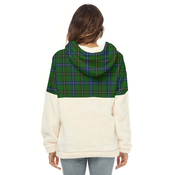 Henderson Tartan Women's Borg Fleece Hoodie With Half Zip with Family Crest