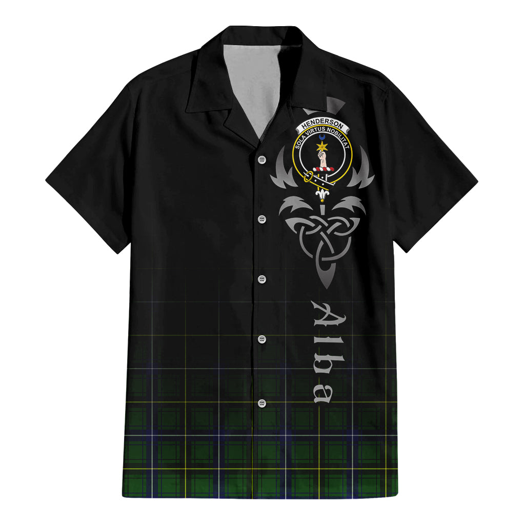 Tartan Vibes Clothing Henderson Modern Tartan Short Sleeve Button Up Featuring Alba Gu Brath Family Crest Celtic Inspired