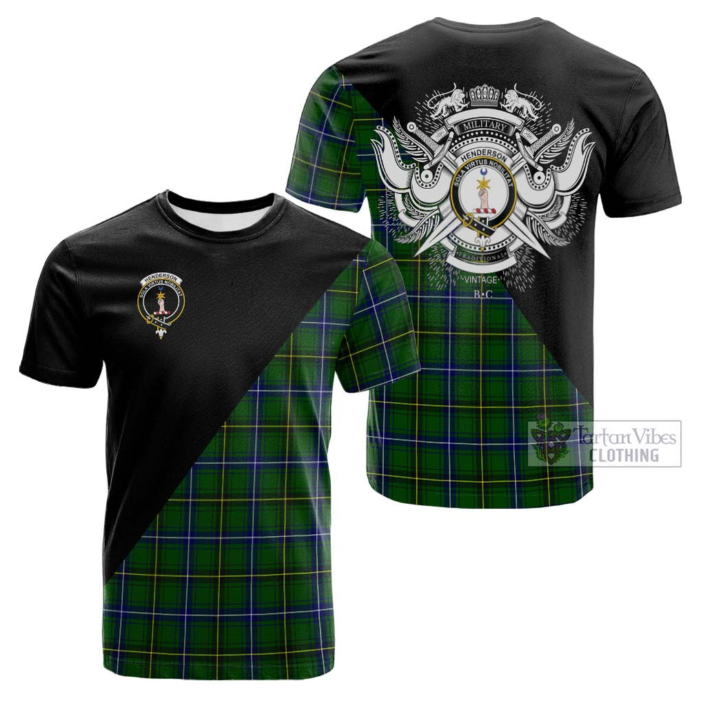 Tartan Vibes Clothing Henderson Modern Tartan Cotton T-shirt with Family Crest and Military Logo Style