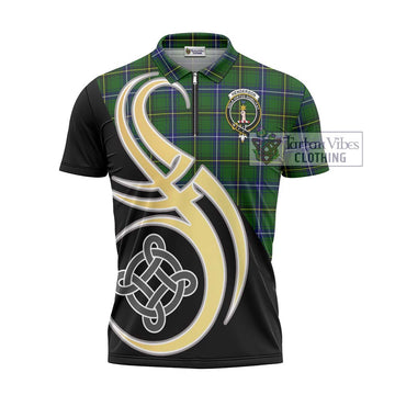 Henderson Tartan Zipper Polo Shirt with Family Crest and Celtic Symbol Style