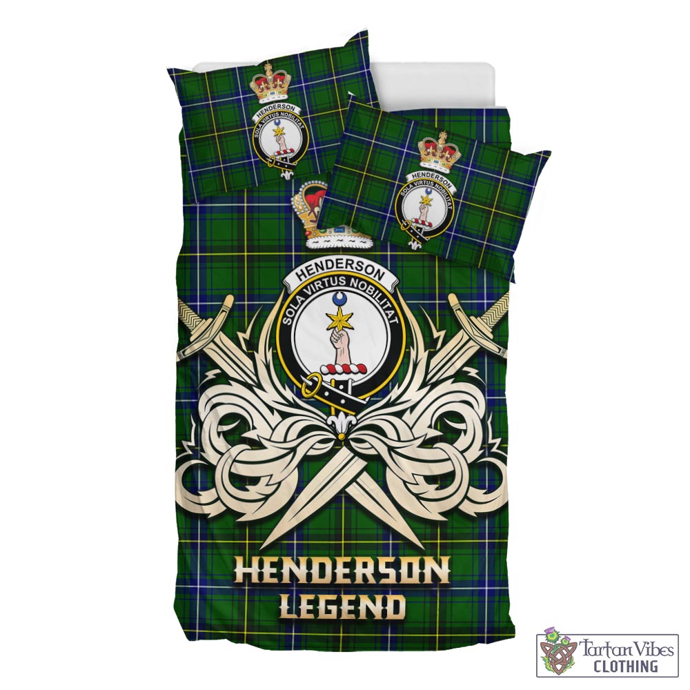 Tartan Vibes Clothing Henderson Modern Tartan Bedding Set with Clan Crest and the Golden Sword of Courageous Legacy