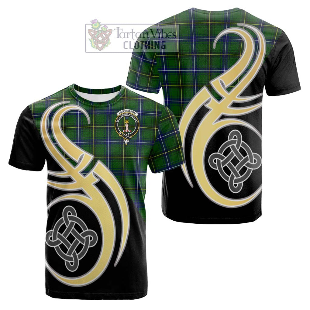 Tartan Vibes Clothing Henderson Modern Tartan Cotton T-shirt with Family Crest and Celtic Symbol Style