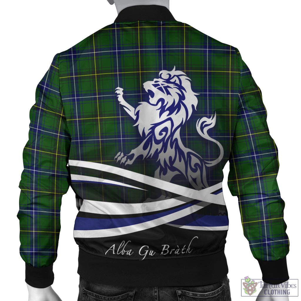 Tartan Vibes Clothing Henderson Modern Tartan Bomber Jacket with Alba Gu Brath Regal Lion Emblem