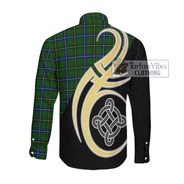 Henderson Tartan Long Sleeve Button Shirt with Family Crest and Celtic Symbol Style