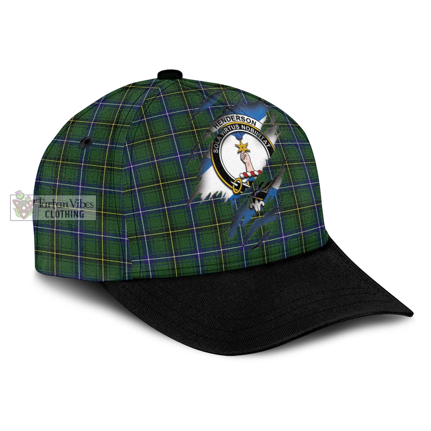 Tartan Vibes Clothing Henderson Modern Tartan Classic Cap with Family Crest In Me Style