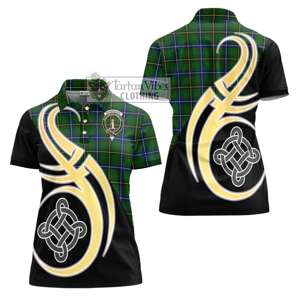 Henderson Tartan Women's Polo Shirt with Family Crest and Celtic Symbol Style - Tartan Vibes Clothing