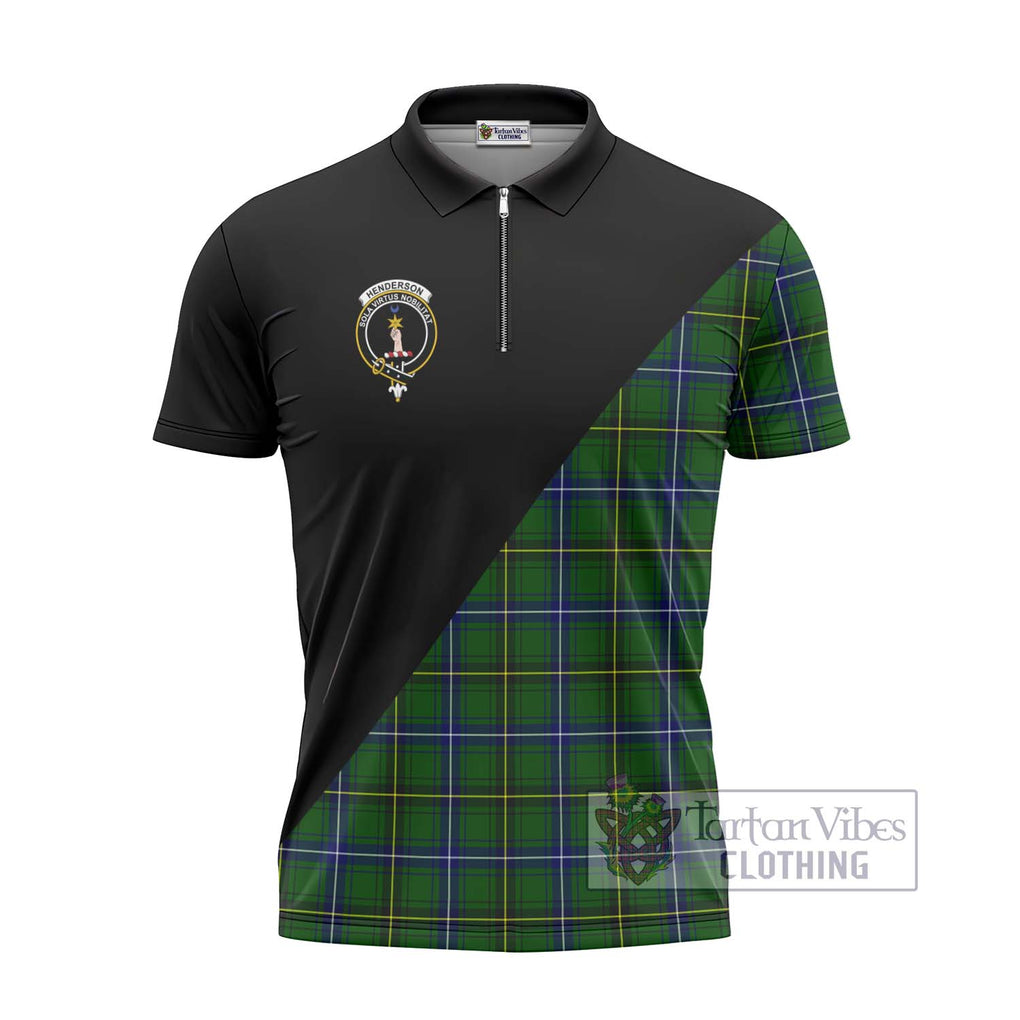 Henderson Tartan Zipper Polo Shirt with Family Crest and Military Logo Style - Tartanvibesclothing Shop