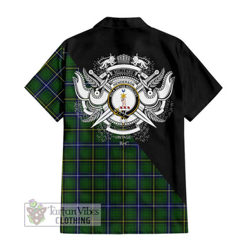 Henderson Tartan Short Sleeve Button Shirt with Family Crest and Military Logo Style