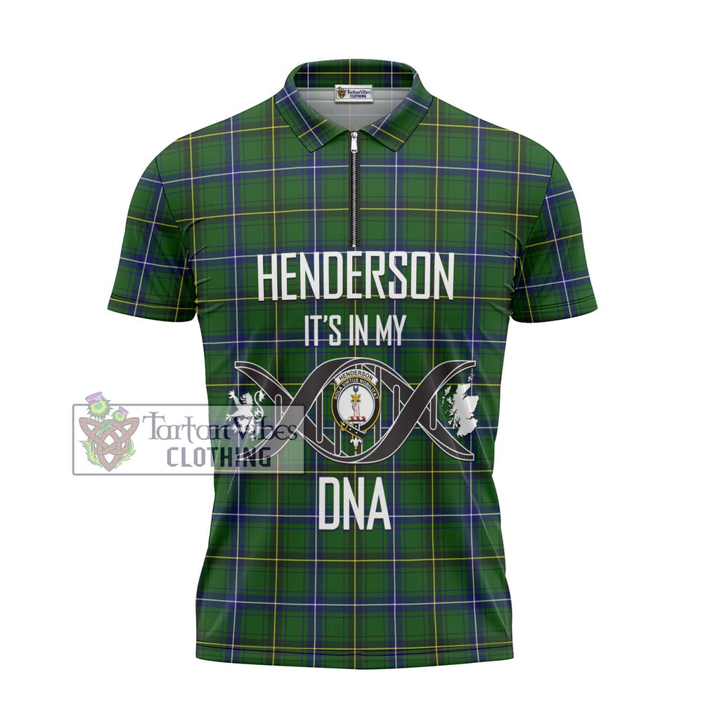 Henderson Tartan Zipper Polo Shirt with Family Crest DNA In Me Style - Tartanvibesclothing Shop