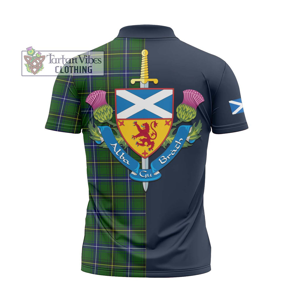 Tartan Vibes Clothing Henderson Modern Tartan Zipper Polo Shirt with Scottish Lion Royal Arm Half Style