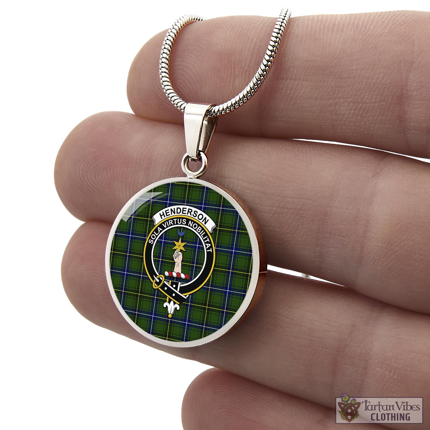 Tartan Vibes Clothing Henderson Modern Tartan Circle Necklace with Family Crest