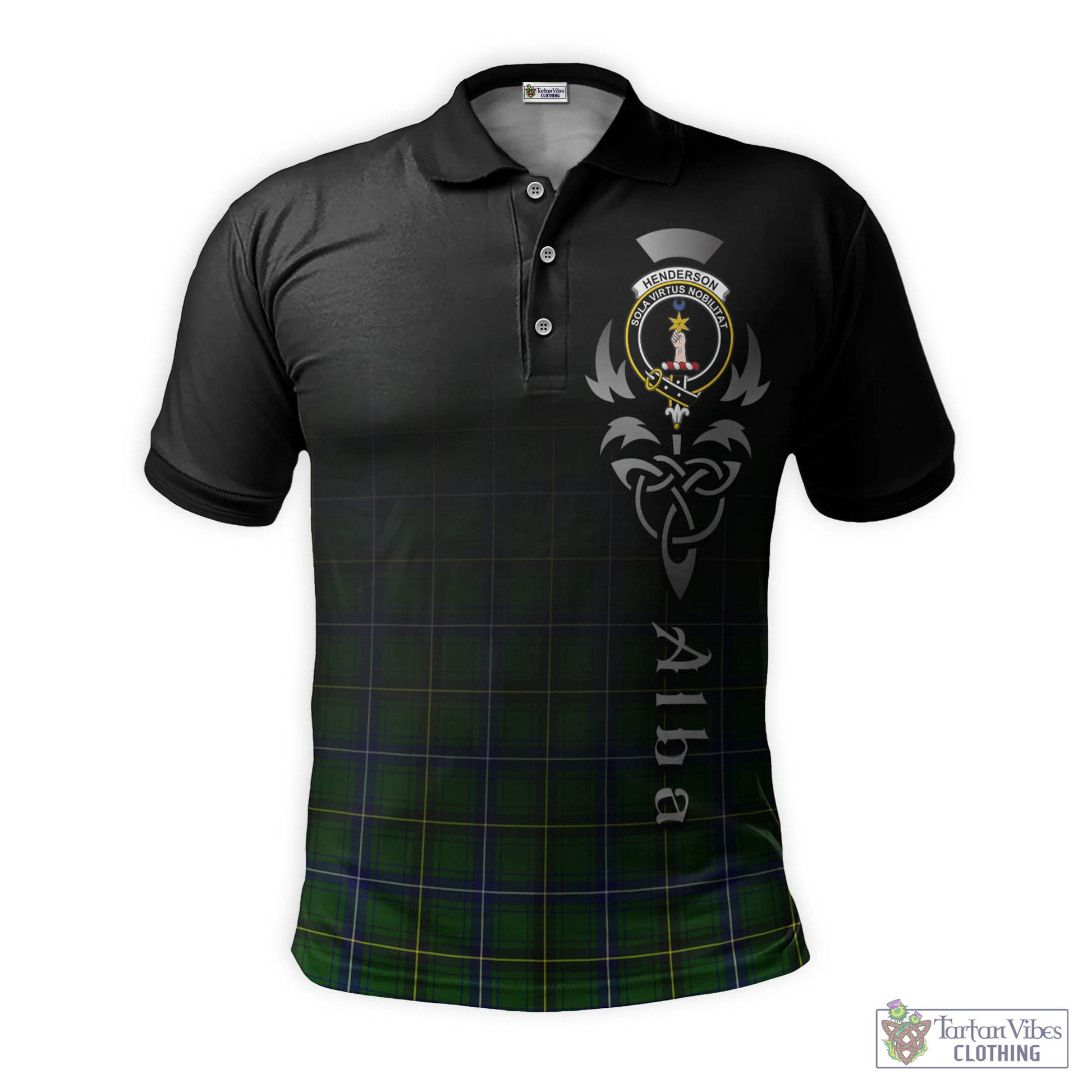 Tartan Vibes Clothing Henderson Modern Tartan Polo Shirt Featuring Alba Gu Brath Family Crest Celtic Inspired