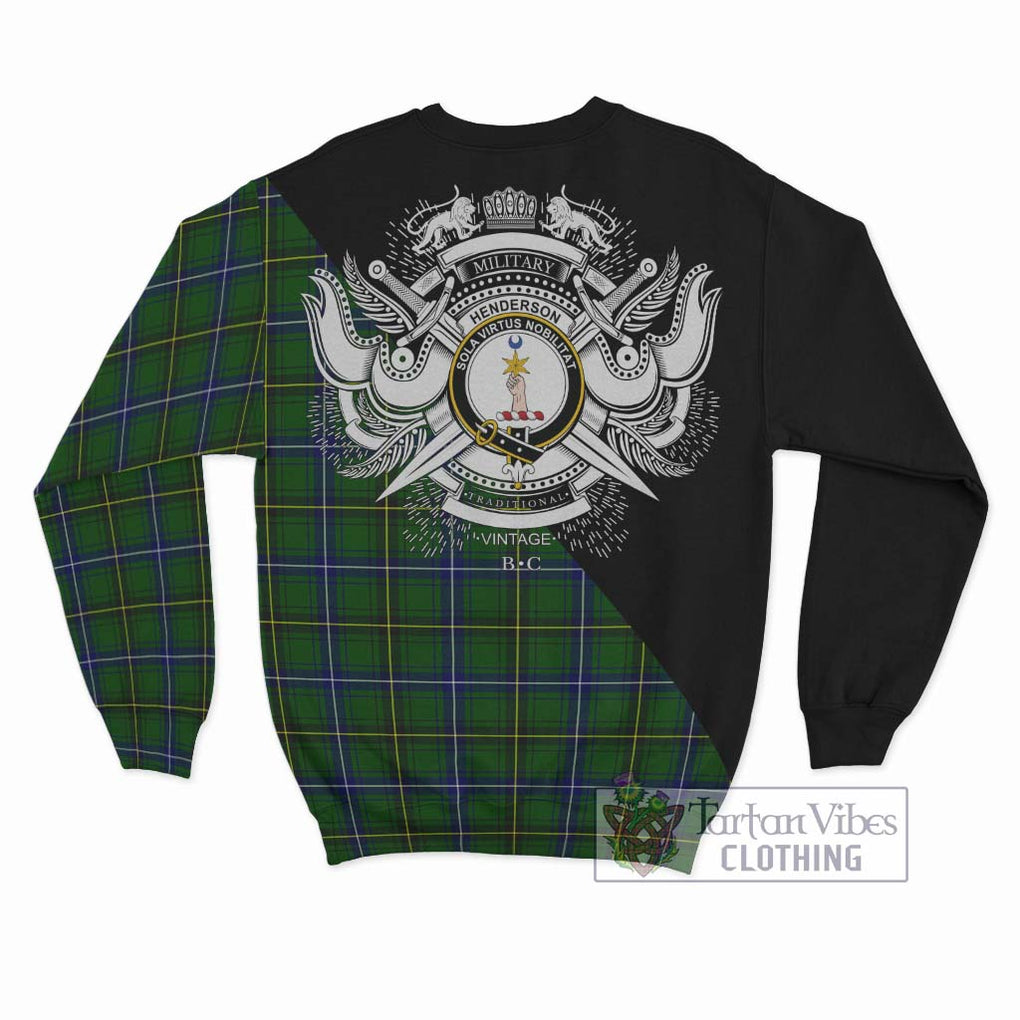 Henderson Tartan Sweatshirt with Family Crest and Military Logo Style - Tartanvibesclothing Shop