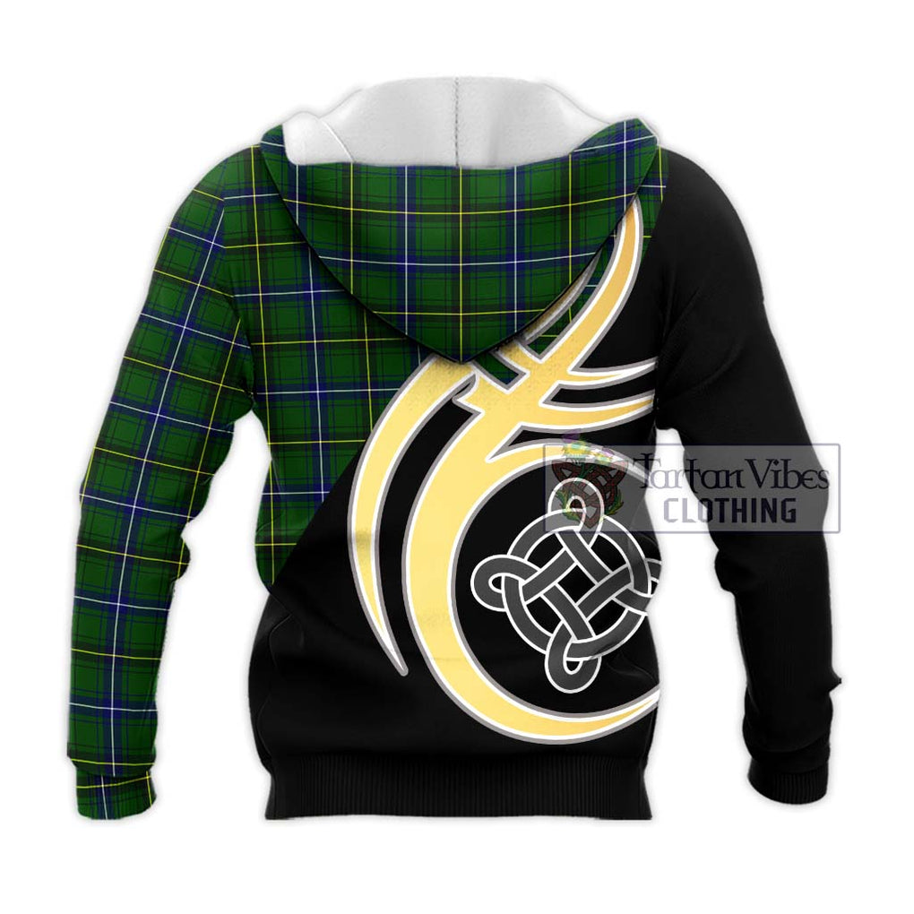 Henderson Tartan Knitted Hoodie with Family Crest and Celtic Symbol Style - Tartan Vibes Clothing