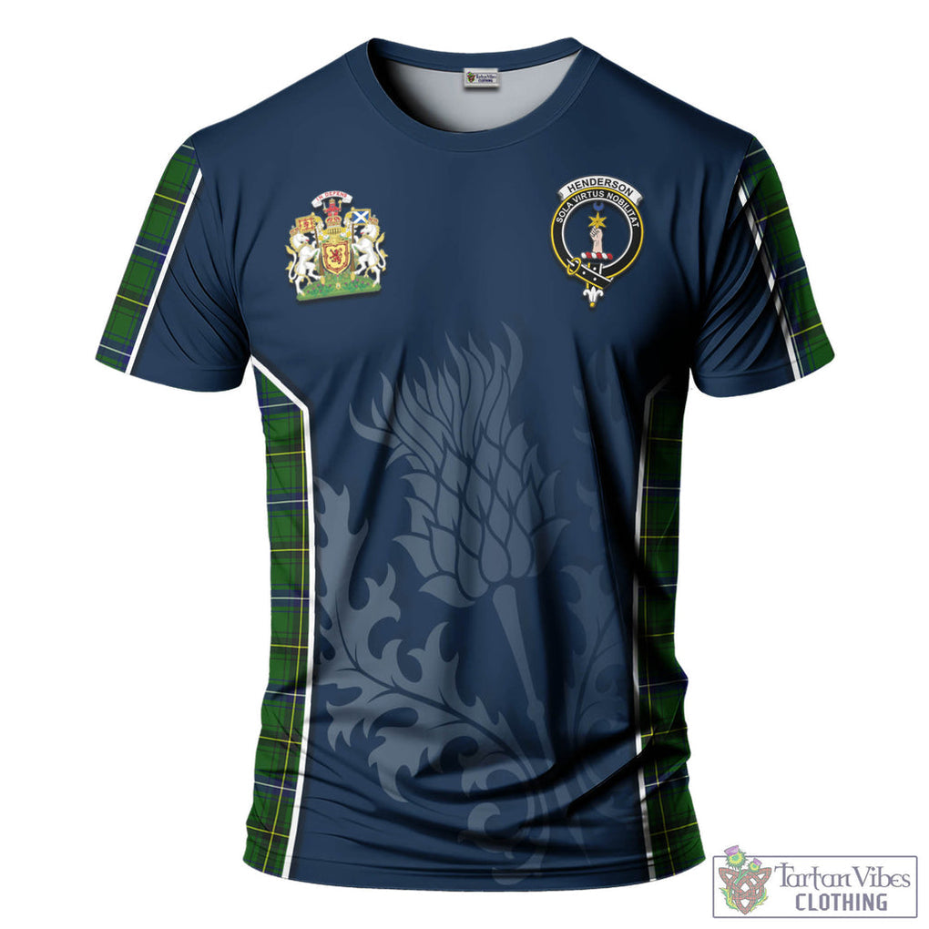 Tartan Vibes Clothing Henderson Modern Tartan T-Shirt with Family Crest and Scottish Thistle Vibes Sport Style