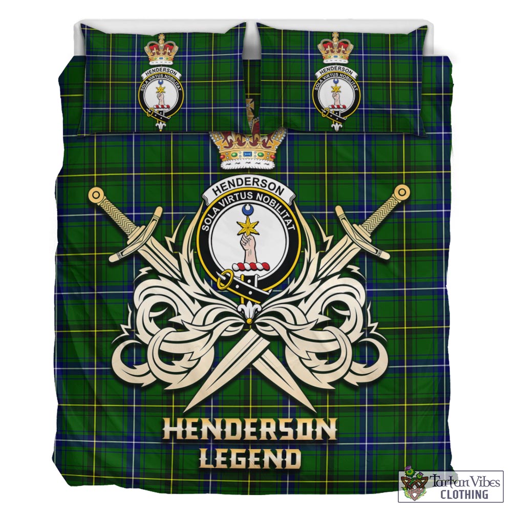 Tartan Vibes Clothing Henderson Modern Tartan Bedding Set with Clan Crest and the Golden Sword of Courageous Legacy