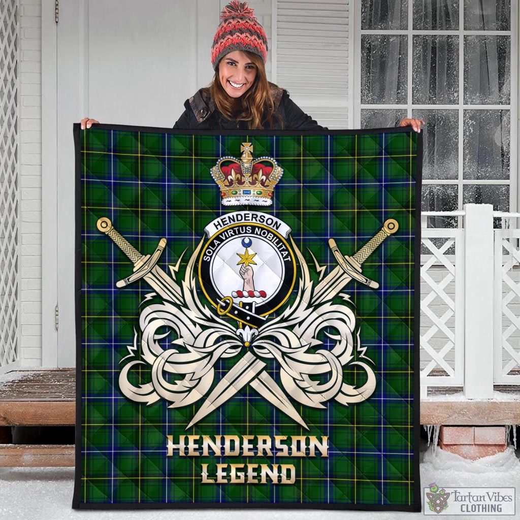 Tartan Vibes Clothing Henderson Modern Tartan Quilt with Clan Crest and the Golden Sword of Courageous Legacy